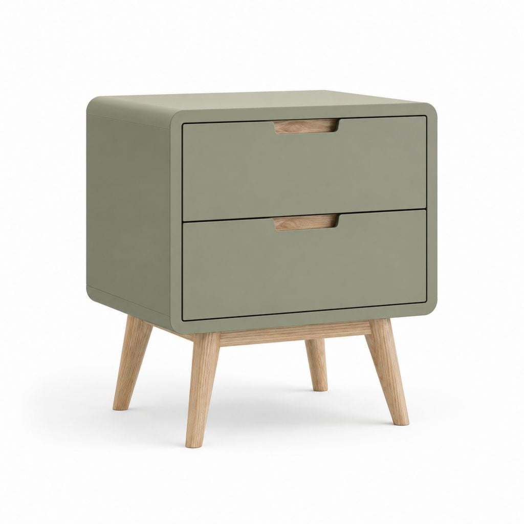Table de nuit rectangulaire en MDF et bois avec 2 tiroirs, vert sauge, 48 × 40 × 55 cm