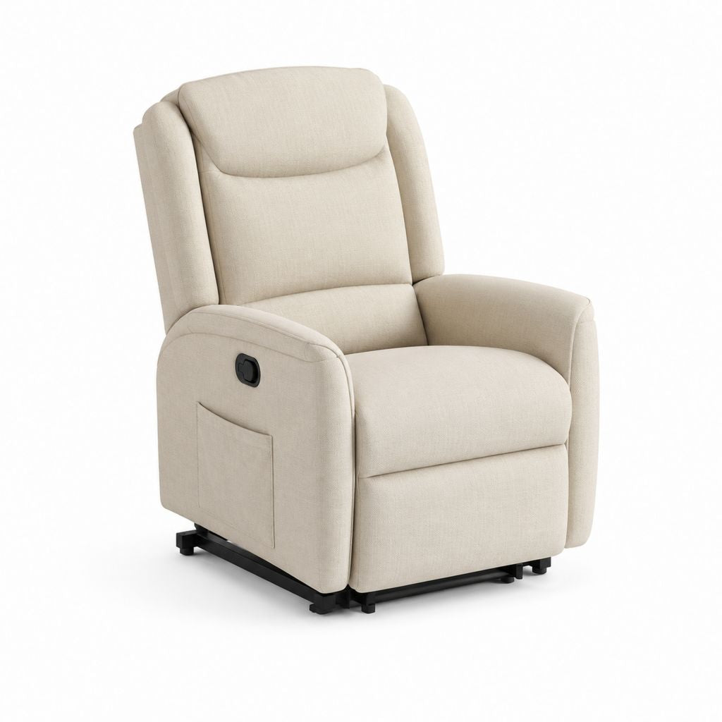 Fauteuil inclinable manuel monoplace en tissu beige avec dossier haut, 76 × 90 × 105 cm