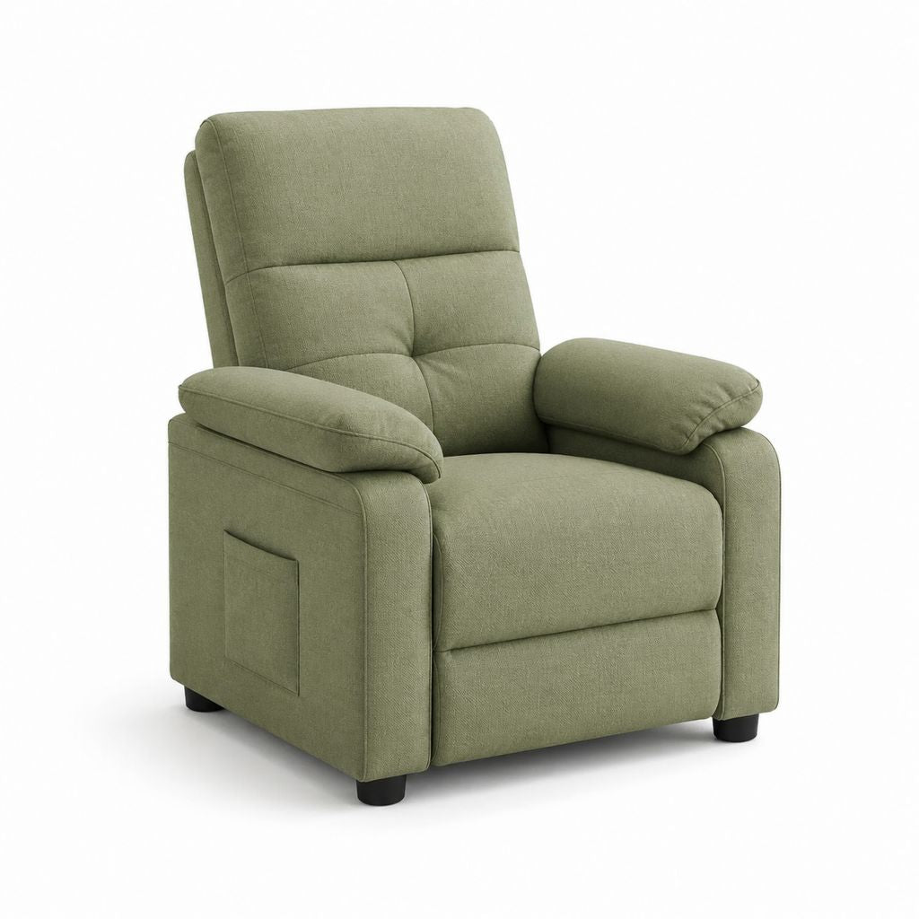 Fauteuil inclinable manuel en polyester vert sauge avec repose-pieds, 92 × 92 × 105 cm