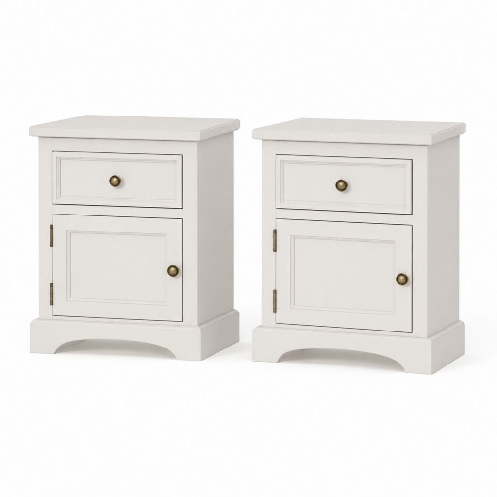 Ensemble de 2 tables rectangulaires en MDF blanc avec tiroir et porte, 40 × 35 × 60 cm