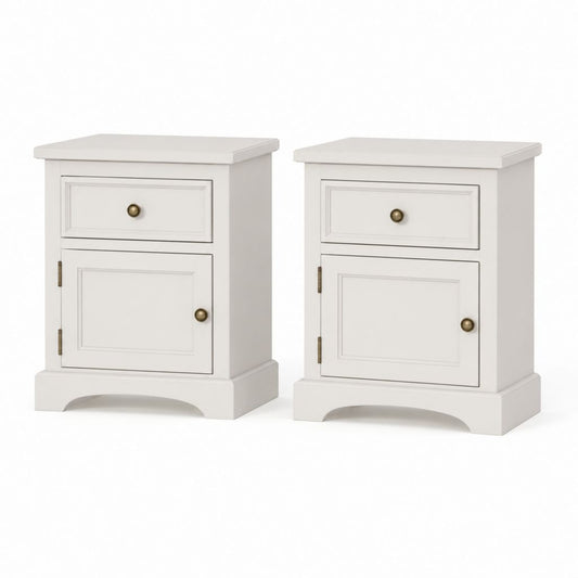 Ensemble de 2 tables rectangulaires en MDF blanc avec tiroir et porte, 40 × 35 × 60 cm