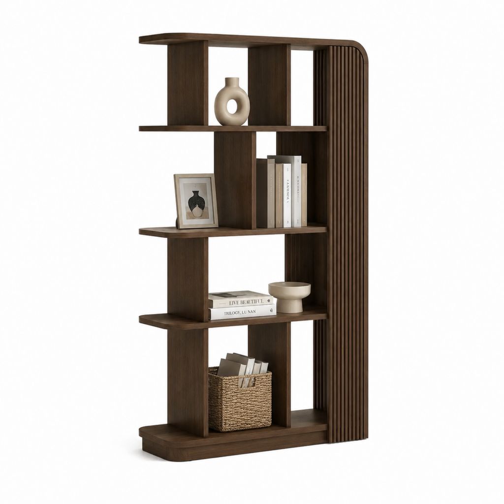 Bibliothèque de séparation du sol en MDF à 5 niveaux, brun foncé effet noyer, 100 × 30 × 180 cm
