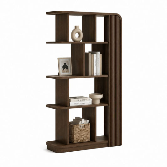 Bibliothèque de séparation du sol en MDF à 5 niveaux, brun foncé effet noyer, 100 × 30 × 180 cm