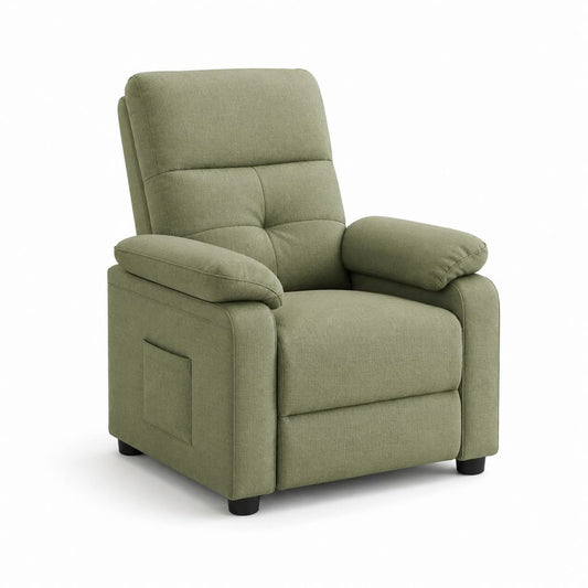 Fauteuil inclinable manuel en polyester vert sauge avec repose-pieds, 92 × 92 × 105 cm