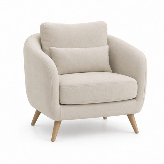 Fauteuil rembourré beige en tissu avec pieds en bois, 86 × 84 × 85 cm