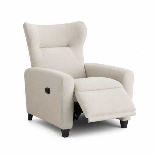 Fauteuil inclinable manuel rembourré en polyester beige clair avec dossier à ailes, 75 × 90 × 105 cm