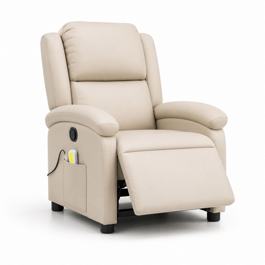 Fauteuil inclinable électrique en similicuir beige, 75 × 90 × 102 cm