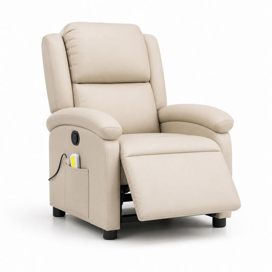 Fauteuil inclinable électrique en similicuir beige, 75 × 90 × 102 cm
