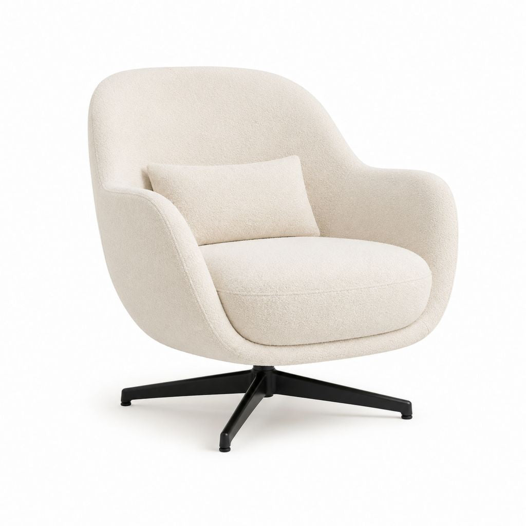 Fauteuil pivotant rembourré en mousse de polyester ivoire avec base noire, 86 × 83 × 87 cm